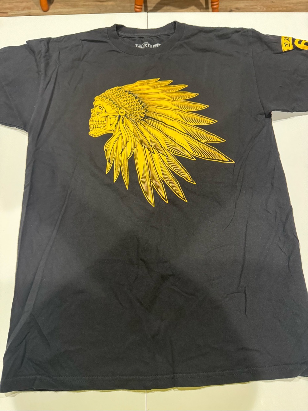 Vans Black Short-Sleeve Tee with Yellow Skull Headdress Graphic Medium